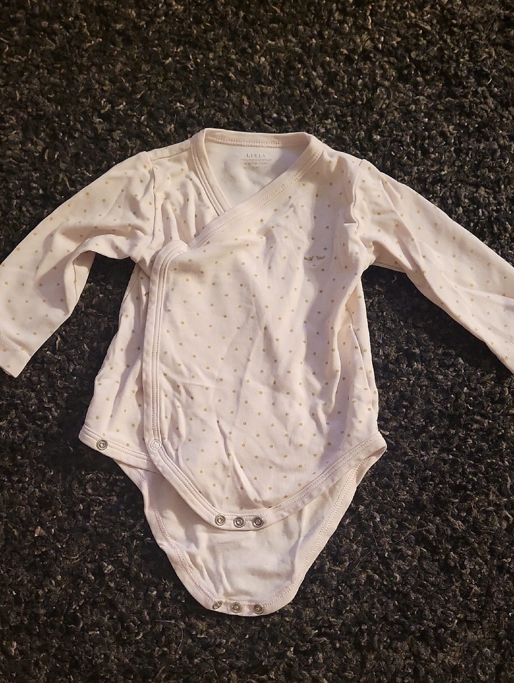 Unbranded Cream Long-Sleeve Wrap Bodysuit with Gold Dot Accent
